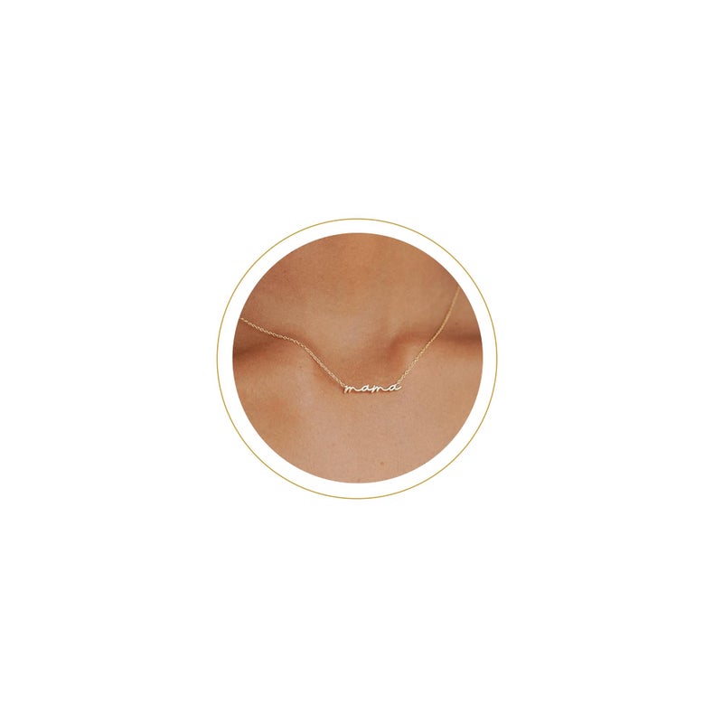 Moodear Dainty Small Mama Necklaces for Women - 18K Gold Plated Mom Chain Pendant Necklace for New Mom Gifts Christmas Birthday - Image 1