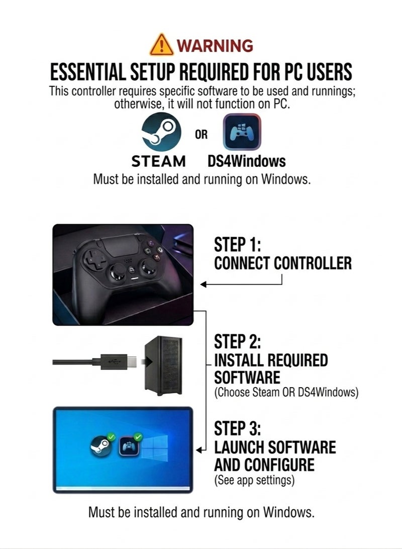EGM Wireless Bluetooth Controller for PS4 and PC Gaming – Programmable Back Buttons, 6-Axis Gyro, Dual Vibration Gamepad with USB-C (Supports Steam & DS4Windows) - Image 2
