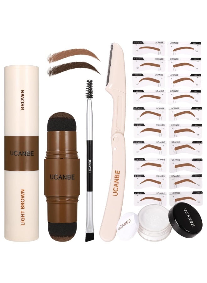 Ucanbe UCANBE 25PCS Eyebrow Stamp Stencil Kit With Dual-Color Eyebrow Stamp Pomade,20 Reusable Eyebrow Stencils,Finising Powder,Brush,Eyebrow Razor,Zipper Pouch,Waterproof Eye Brow Stamping and Shaping Kit02  - Image 1