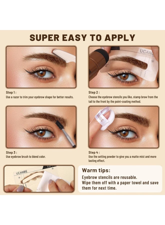 Ucanbe UCANBE 25PCS Eyebrow Stamp Stencil Kit With Dual-Color Eyebrow Stamp Pomade,20 Reusable Eyebrow Stencils,Finising Powder,Brush,Eyebrow Razor,Zipper Pouch,Waterproof Eye Brow Stamping and Shaping Kit02  - Image 5