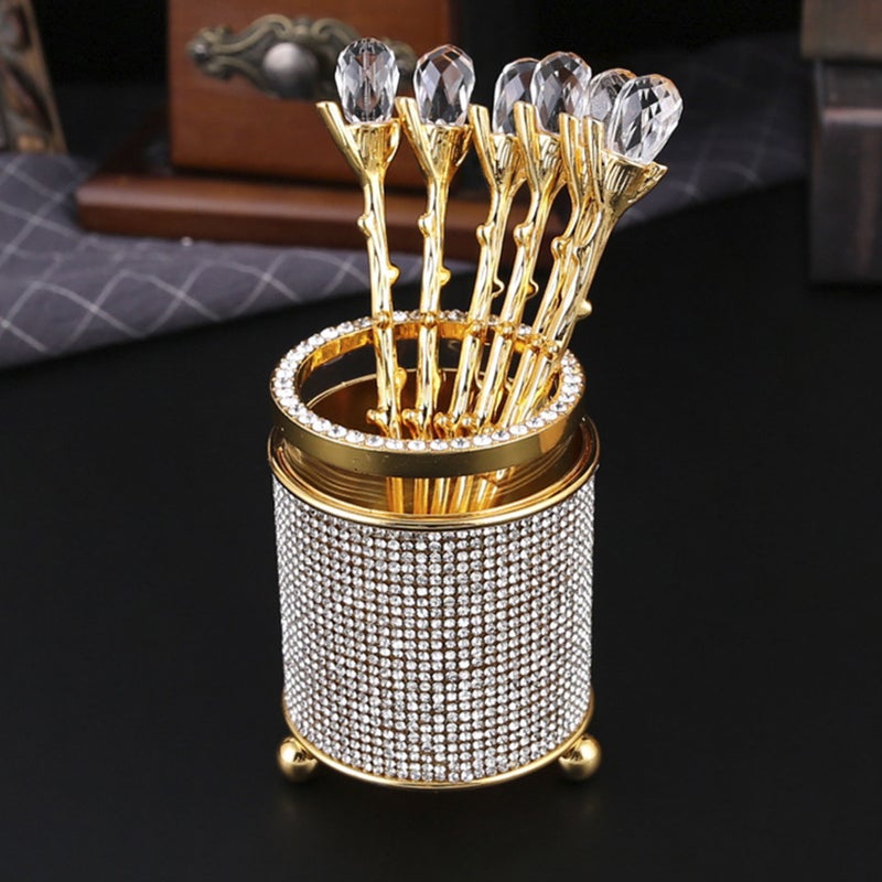 6Pcs Coffee Spoons Set with Holder Zinc Alloy Gold Dessert Spoons Mini Tea Spoons Set for Fruit Stirring Mixing Sugar Ice Cream Cake - Image 4