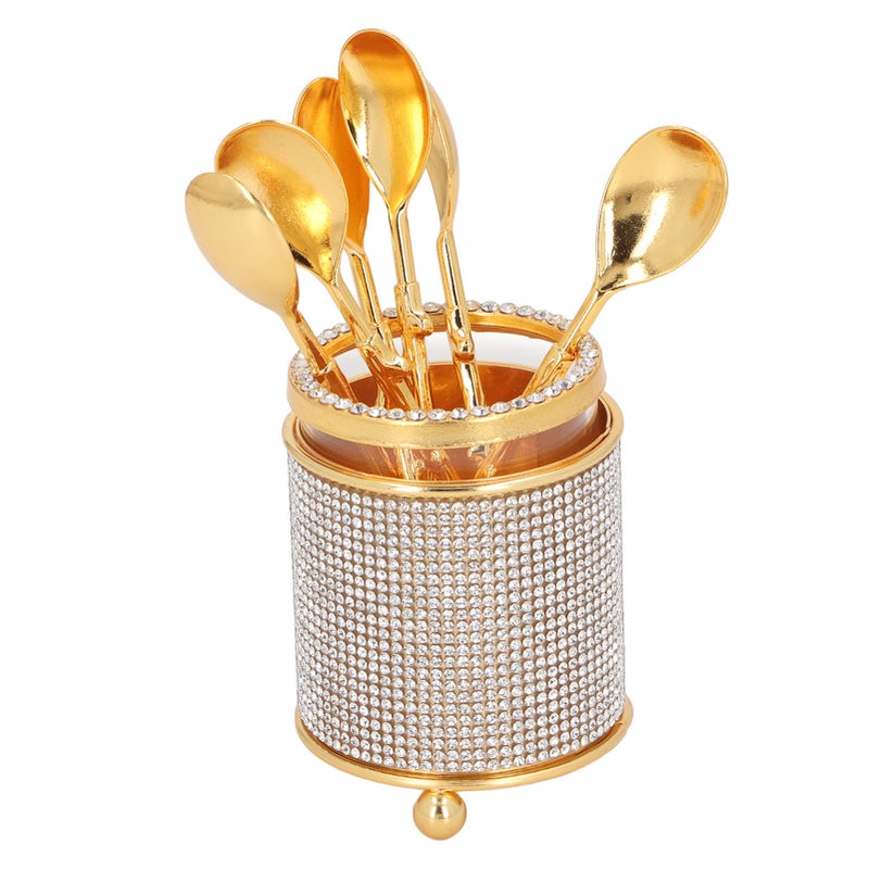 6Pcs Coffee Spoons Set with Holder Zinc Alloy Gold Dessert Spoons Mini Tea Spoons Set for Fruit Stirring Mixing Sugar Ice Cream Cake - Image 3