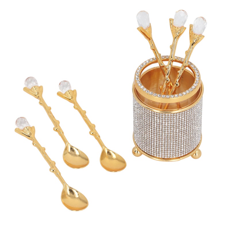 6Pcs Coffee Spoons Set with Holder Zinc Alloy Gold Dessert Spoons Mini Tea Spoons Set for Fruit Stirring Mixing Sugar Ice Cream Cake - Image 2