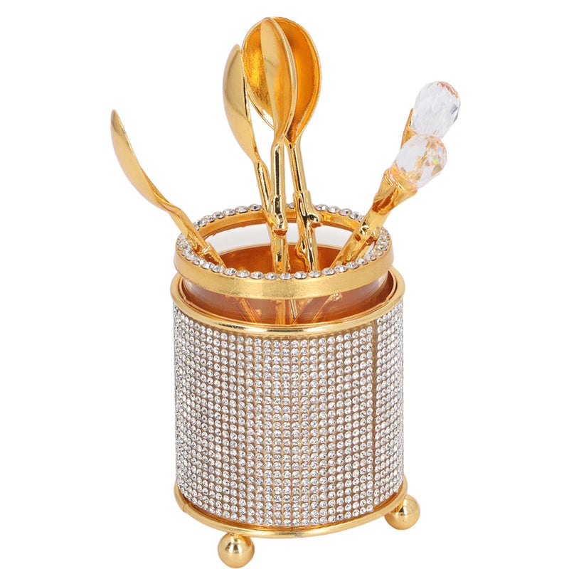 6Pcs Coffee Spoons Set with Holder Zinc Alloy Gold Dessert Spoons Mini Tea Spoons Set for Fruit Stirring Mixing Sugar Ice Cream Cake - Image 1
