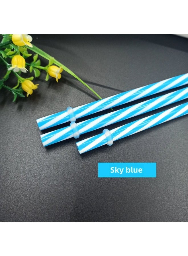 Colorful Pp Plastic Straws Ring Screw Thread Design Hardened Drinking Straws For Beverages-Color:230mm Sky Blue Thread  - Image 1