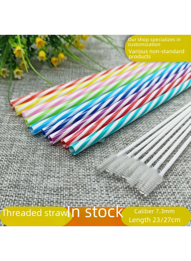 Colorful Pp Plastic Straws Ring Screw Thread Design Hardened Drinking Straws For Beverages-Color:230mm Sky Blue Thread  - Image 2
