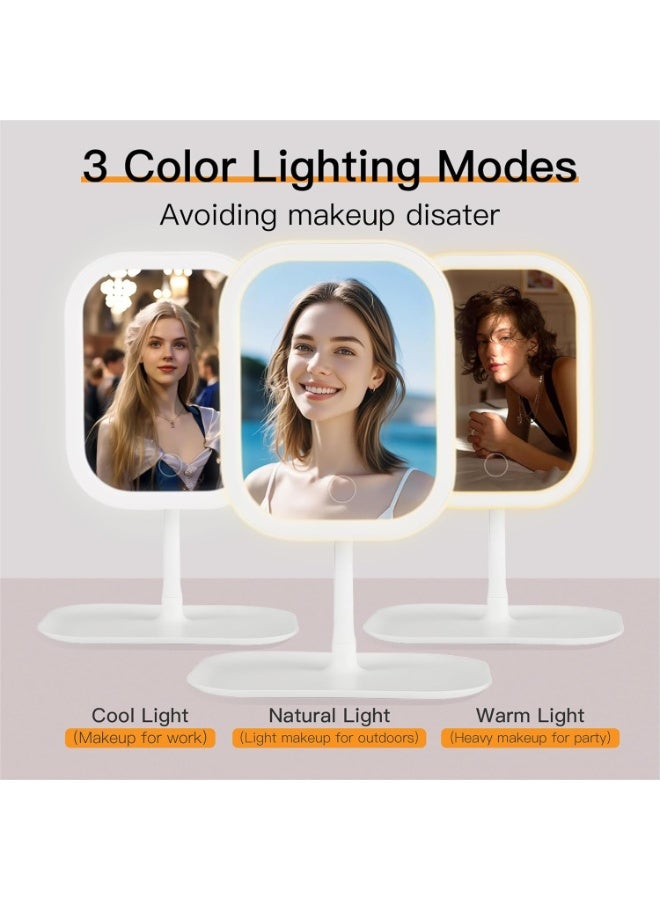 Rechargeable Makeup Vanity Mirror with LED Lights,Portable Lighted Makeup Beauty Mirror,3 Color Changeable Lighting,Dimmable Touch Screen,720°Rotation LED Cosmetic Mirror with Lights (White) - Image 4