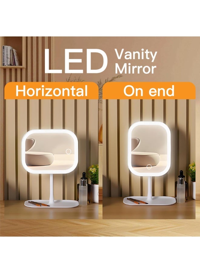 Rechargeable Makeup Vanity Mirror with LED Lights,Portable Lighted Makeup Beauty Mirror,3 Color Changeable Lighting,Dimmable Touch Screen,720°Rotation LED Cosmetic Mirror with Lights (White) - Image 2