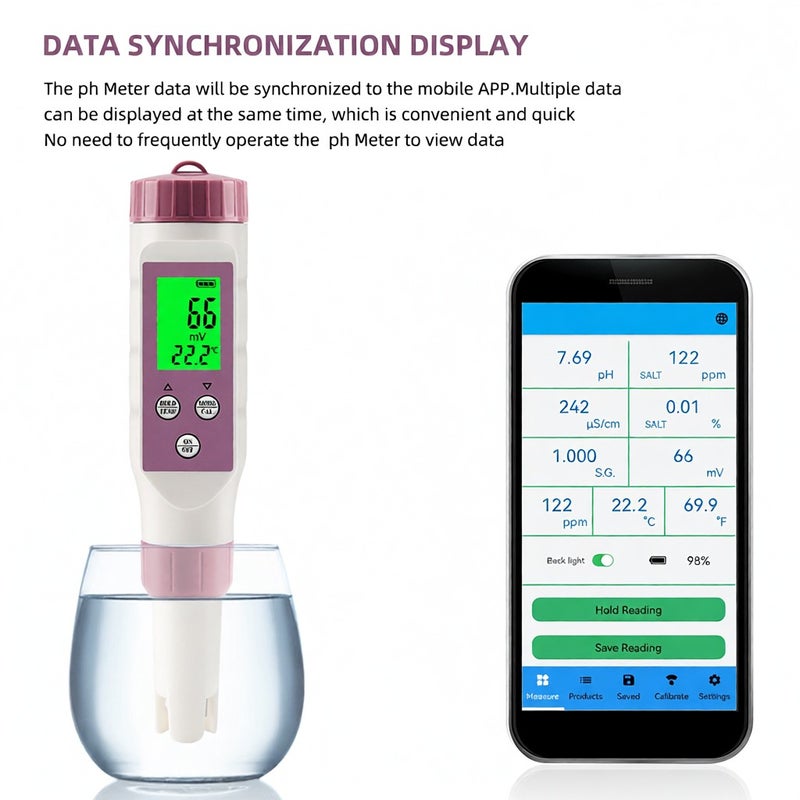 PH Meter Digital 7 in 1 PH/TDS/EC/ORP/SG/Salinity/Temp Meter with ATC 0.01 Resolution High Accuracy PH Tester for Drinking Water Hydroponics Fish Tank Aquarium Swimming Pool - Image 5