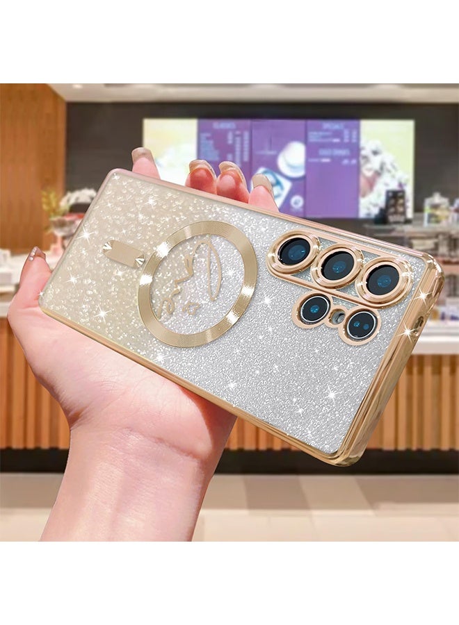 HY For Samsung Galaxy S25 Ultra Case Magnetic,for Women Girl Soft Cute Luxury Love Heart Plating Bling Gradient Glitter Clear Phone Case Compatible with MagSafe Shockproof Back Cover (Gold)  - Image 4