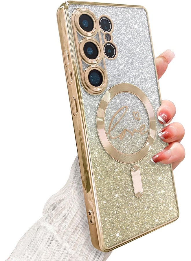HY For Samsung Galaxy S25 Ultra Case Magnetic,for Women Girl Soft Cute Luxury Love Heart Plating Bling Gradient Glitter Clear Phone Case Compatible with MagSafe Shockproof Back Cover (Gold)  - Image 1