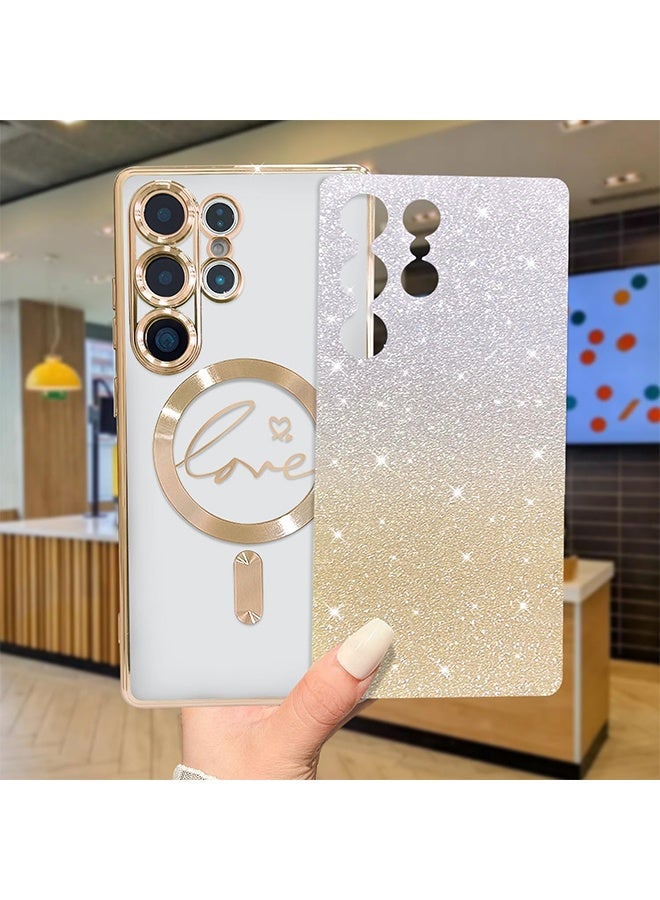 HY For Samsung Galaxy S25 Ultra Case Magnetic,for Women Girl Soft Cute Luxury Love Heart Plating Bling Gradient Glitter Clear Phone Case Compatible with MagSafe Shockproof Back Cover (Gold)  - Image 5