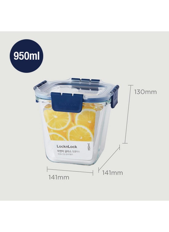 LOCK & LOCK Lock & Lock Airtight Glass Containers With Lid | Leak Proof, Transparent Glass Storage Container For Kitchen | Microwave & Freezer Safe| Food Storage Meal Containers Organizer - Square, 950 ml  - Image 4