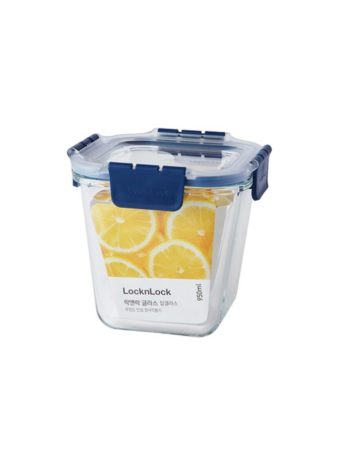 LOCK & LOCK Lock & Lock Airtight Glass Containers With Lid | Leak Proof, Transparent Glass Storage Container For Kitchen | Microwave & Freezer Safe| Food Storage Meal Containers Organizer - Square, 950 ml  - Image 1
