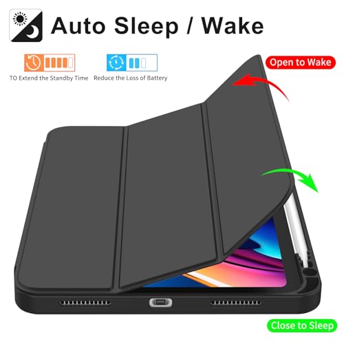 SidunRilax Case for iPad (A16) 11th Generation 11 inch 2025 / iPad 10th Generation 10.9 inch 2022, smart Folio with Pencil Holder, Soft TPU Back,Auto Wake/Sleep, Support Touch ID - Black - Image 4