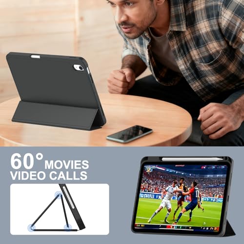 SidunRilax Case for iPad (A16) 11th Generation 11 inch 2025 / iPad 10th Generation 10.9 inch 2022, smart Folio with Pencil Holder, Soft TPU Back,Auto Wake/Sleep, Support Touch ID - Black - Image 5
