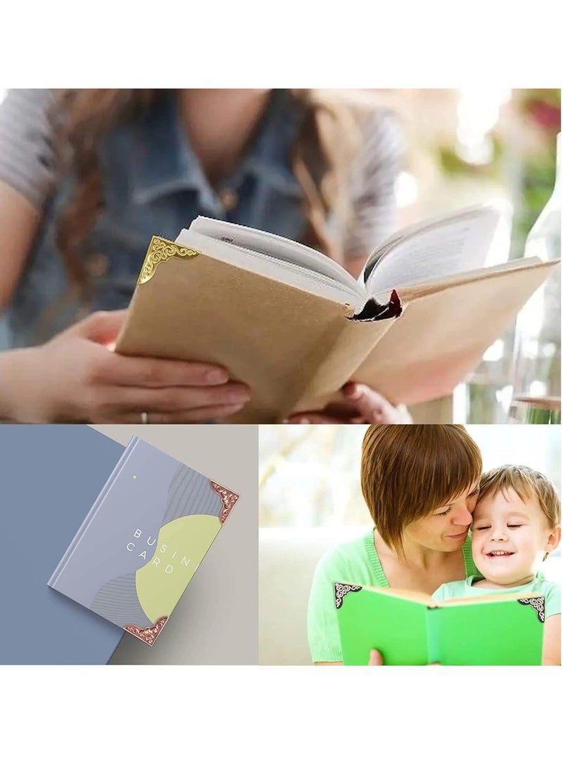 Excefore 200-قطعة زوايا كتب معدنية - واقيات زوايا صغيرة لألبومات القصص والصور والمذكرات - زوايا زخرفية حديدية للقوائم والمجلدات (ذهبي، فضي، وردي ذهبي، برونز عتيق) - Image 4