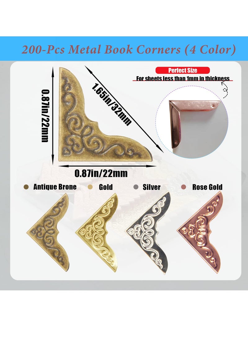 Excefore 200-قطعة زوايا كتب معدنية - واقيات زوايا صغيرة لألبومات القصص والصور والمذكرات - زوايا زخرفية حديدية للقوائم والمجلدات (ذهبي، فضي، وردي ذهبي، برونز عتيق) - Image 5