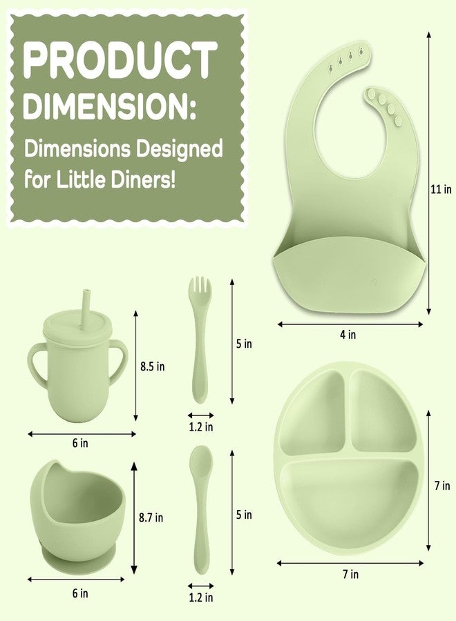 KRLZ Silicone Baby Feeding Set, Food Grade BPA Free Essentials for Toddler Kids, Weaning Supplies Include Baby Plates and Bowls Baby Bib Suction Divided Plates Soft Bowl Spoons Forks (Green) - Image 4