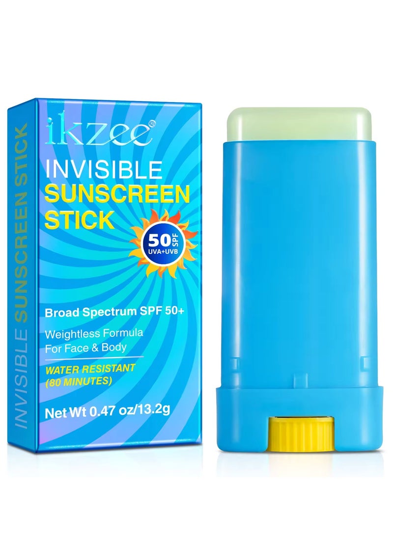 IKZEE Invisible Sunscreen Stick SPF 50+ for Face and Body UVA UVB Protection Dry and Wet Application Dry Touch Formula with Vitamin E Long Lasting 80Min Water Resistant Sunscreen Cream 13.2g  - Image 1