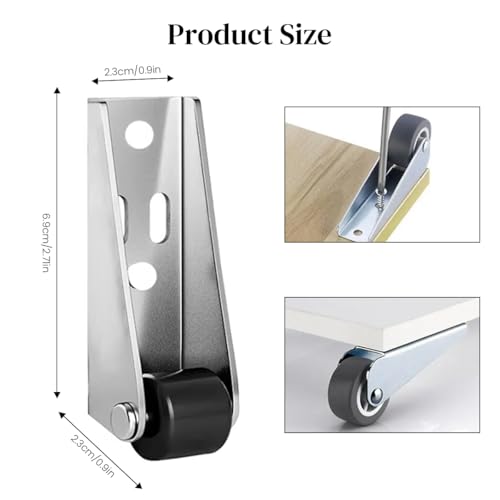 Serplex® 4Pcs Rigid Caster Wheels with 360° Smooth Mobility, Heavy Duty Side Mount Caster Wheels Wooden Door Drooping Support Wheel Sinking Door Bottom Pulley Directional Wheel (2.68 inches) - Image 2