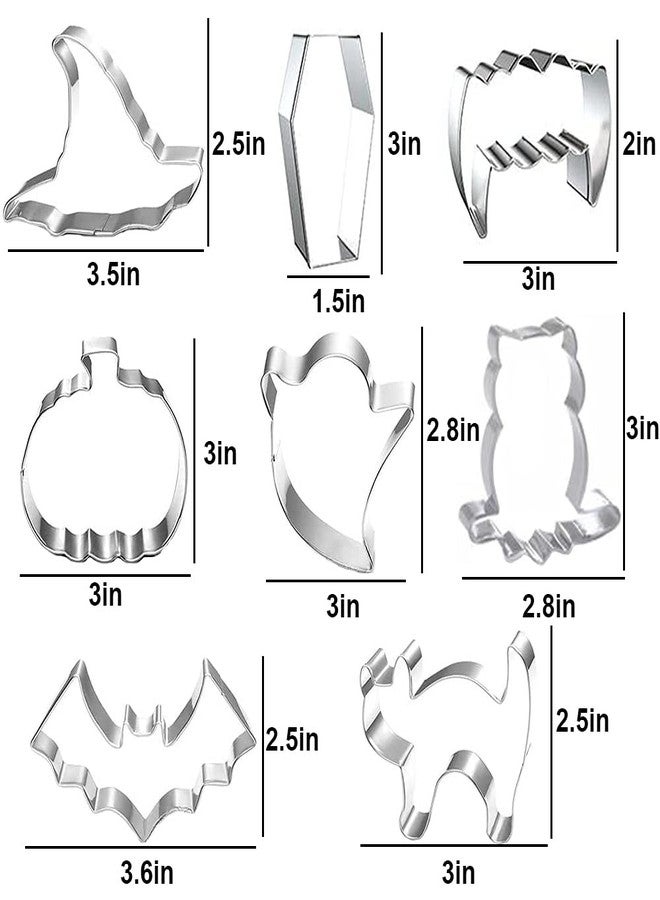 kukifun 8Pack Halloween Cookie Cutter Set, Large Stainless Steel Biscuit Molds with Pumpkin, Witch Hat, Bat, Cat, Ghost, Coffin, Vampire Teeth, Owl for Halloween Birthday Party Cake Decoration - Image 2