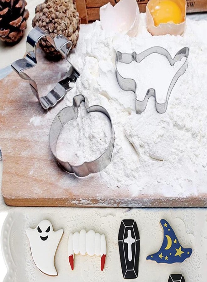kukifun 8Pack Halloween Cookie Cutter Set, Large Stainless Steel Biscuit Molds with Pumpkin, Witch Hat, Bat, Cat, Ghost, Coffin, Vampire Teeth, Owl for Halloween Birthday Party Cake Decoration - Image 3