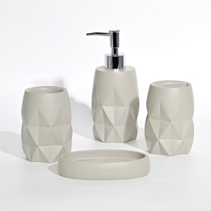 BATHROOM ACCESSORIES SET OF 4 MODERN BATH SET WITH LIQUID HANDWASH SOAP DISPENSER AND TOOTHBRUSH HOLDER LUXURY GIFT ACCESSORY FOR HOME GREY 2