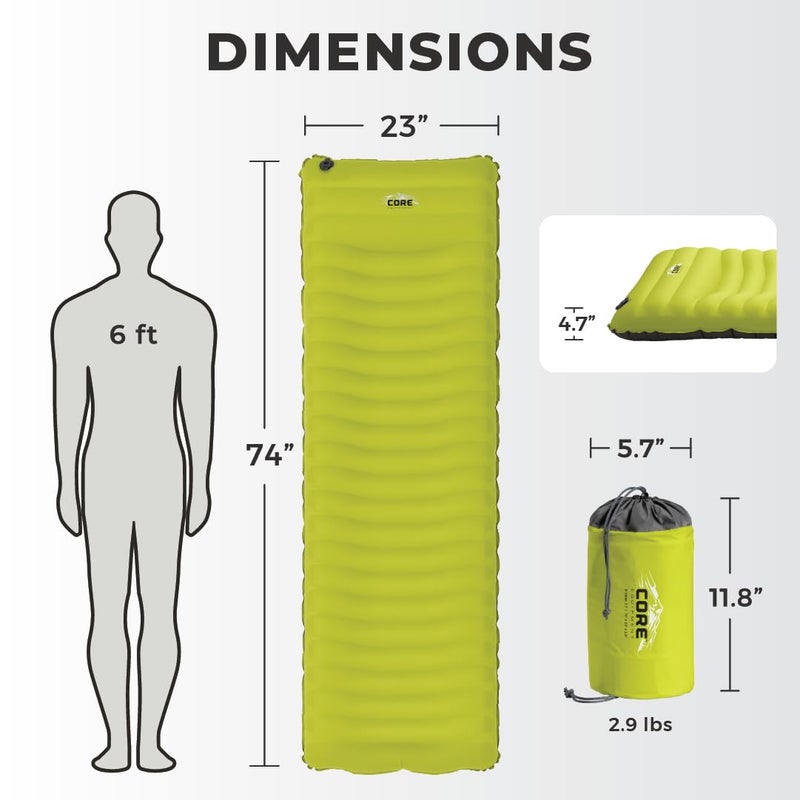 CORE Sleeping Pad for Camping | Perfect Ultralight Sleeping Mat for Tents & Camping Gear | Lightweight & Inflatable Blow Up Mattress for Travel, Hiking & Outdoor Use - Image 4