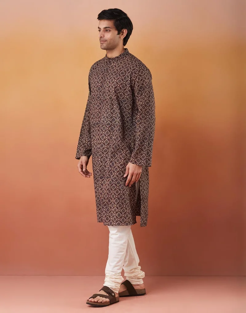 Fabindia Blue Cotton Ajrakh Printed Long Kurta