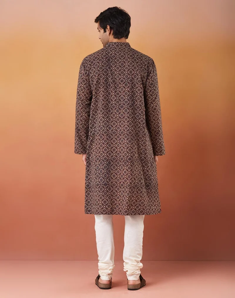 Fabindia Blue Cotton Ajrakh Printed Long Kurta