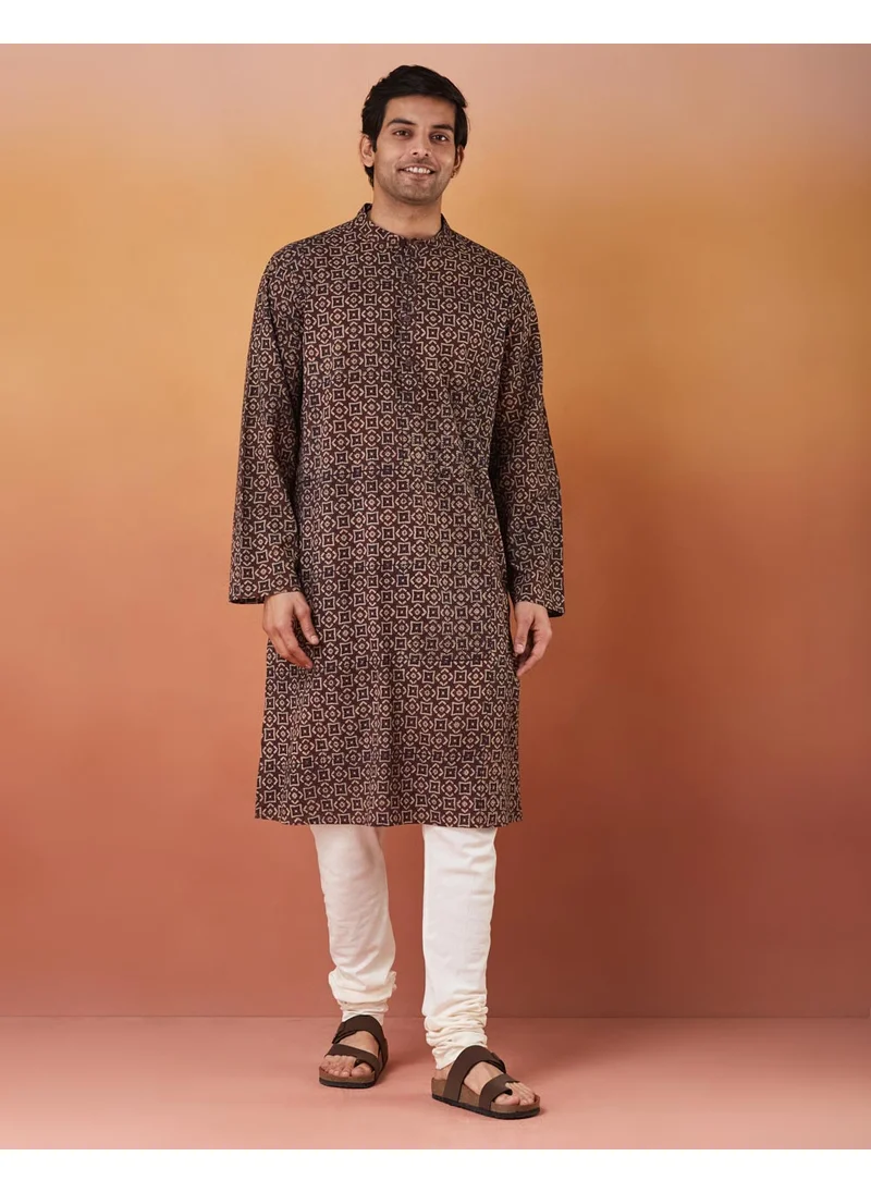 Fabindia Blue Cotton Ajrakh Printed Long Kurta