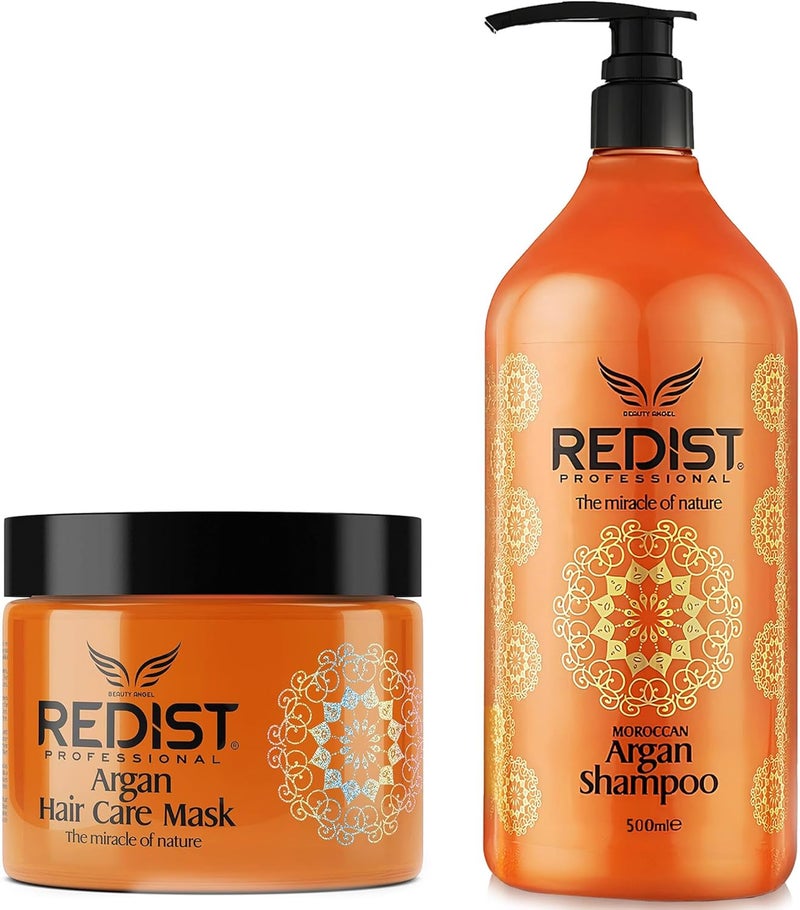 Redist Moroccan Argan Shampoo 500ml Hair Mask 500ml Repairs Strengthens Restores Shine Anti Dandruff Scalp Moisturiser Adds Silky Softness Natural Ingredients