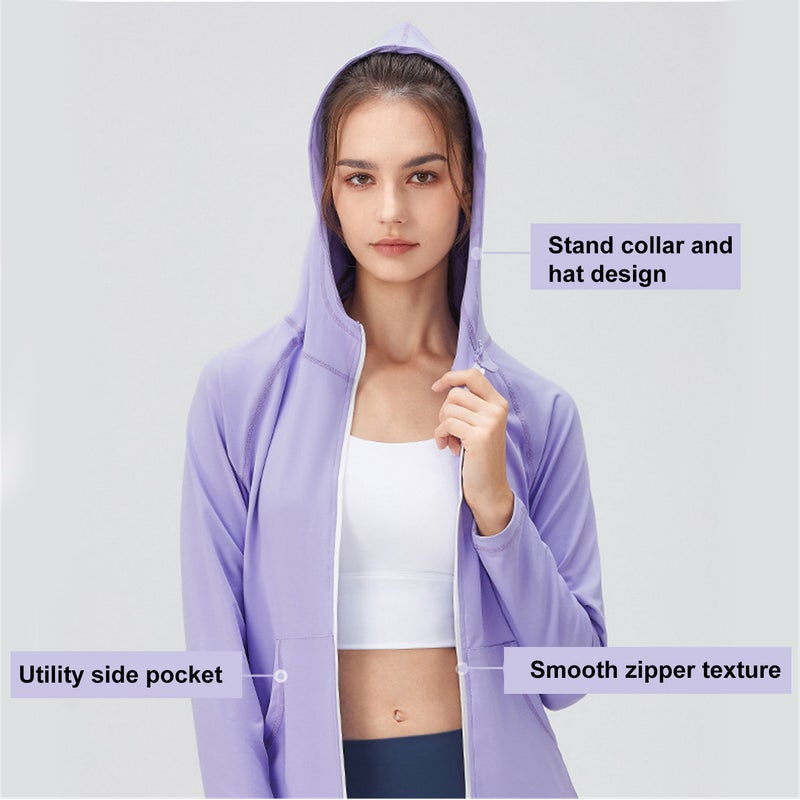 Women's hooded sports jacket with full zipper pockets, slim fit and slimming yoga suit jacket, quick drying running fitness suit - Image 5