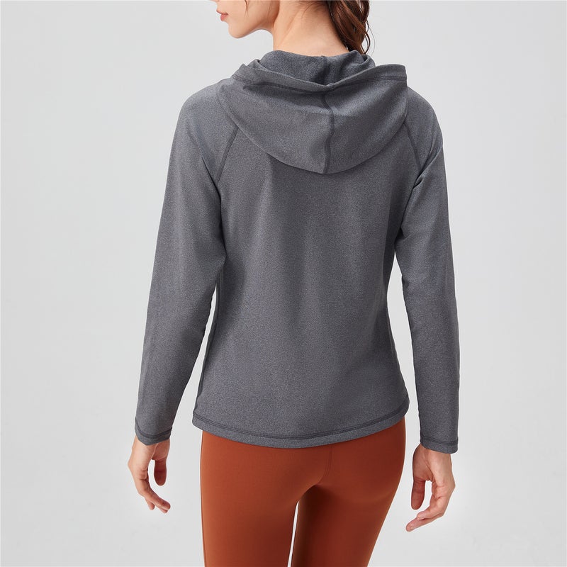 Women's hooded sports jacket with full zipper pockets, slim fit and slimming yoga suit jacket, quick drying running fitness suit - Image 3