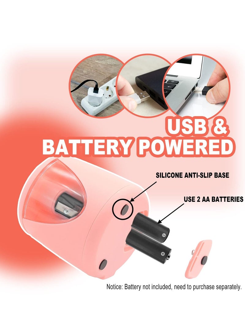 Y&D Electric Pencil sharpeners for Kids, Small Battery Operated Sharpener Colored No.2 HB Pencils 6 to 8mm, USB Powerd Artist Classroom School Work Office of Pink  - Image 4