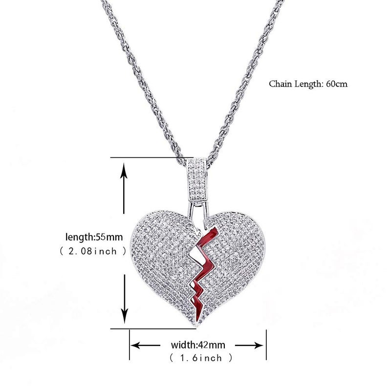 PAMTIER Men's Silver Plated Iced Out Full Diamond Broken Heart Pendant Necklace Chain Charming Hip Hop Jewelry - Image 3