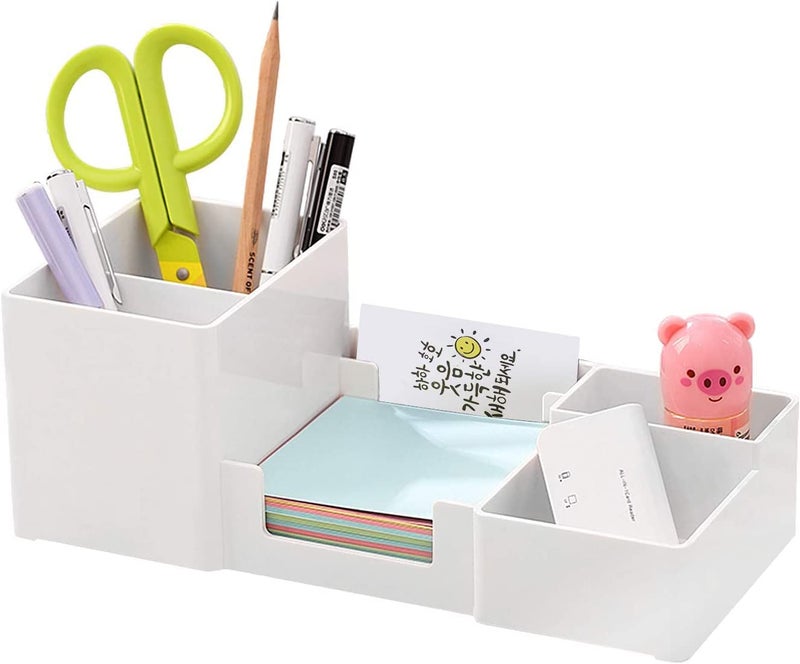 Xacton Desk Organizer Pencil Holders,Sticky Note,Paperclip Storage I Multi-Functional Office Table Accessories I Stand For Home/Office I 6 Compartment,Plastic Acrylonitrile Butadiene Styrene - White - Image 1