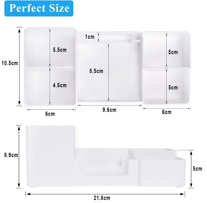 Xacton Desk Organizer Pencil Holders,Sticky Note,Paperclip Storage I Multi-Functional Office Table Accessories I Stand For Home/Office I 6 Compartment,Plastic Acrylonitrile Butadiene Styrene - White - Image 2