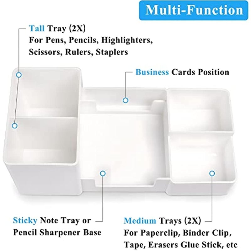 Xacton Desk Organizer Pencil Holders,Sticky Note,Paperclip Storage I Multi-Functional Office Table Accessories I Stand For Home/Office I 6 Compartment,Plastic Acrylonitrile Butadiene Styrene - White - Image 3
