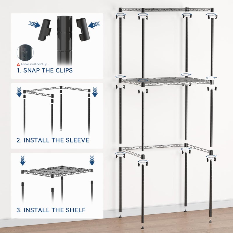Whitmor 2-Tier Mini Fridge and Microwave Storage Shelf,Adjustable Height Metal Small Refrigerator Stand,110 lbs Capacity per Shelf, Max 220 lbs Total for Kitchen, Office, and Dorms,24" L x 18" D x 52" H - Image 4