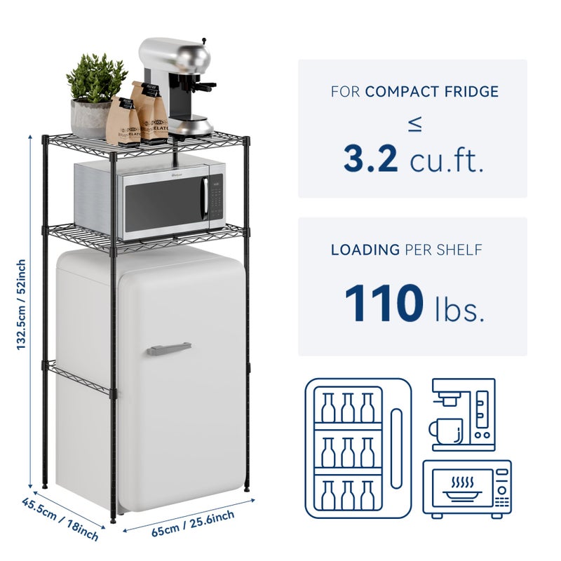Whitmor 2-Tier Mini Fridge and Microwave Storage Shelf,Adjustable Height Metal Small Refrigerator Stand,110 lbs Capacity per Shelf, Max 220 lbs Total for Kitchen, Office, and Dorms,24" L x 18" D x 52" H - Image 2