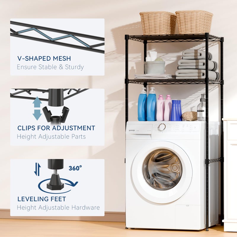 Whitmor 2-Tier Mini Fridge and Microwave Storage Shelf,Adjustable Height Metal Small Refrigerator Stand,110 lbs Capacity per Shelf, Max 220 lbs Total for Kitchen, Office, and Dorms,24" L x 18" D x 52" H - Image 3
