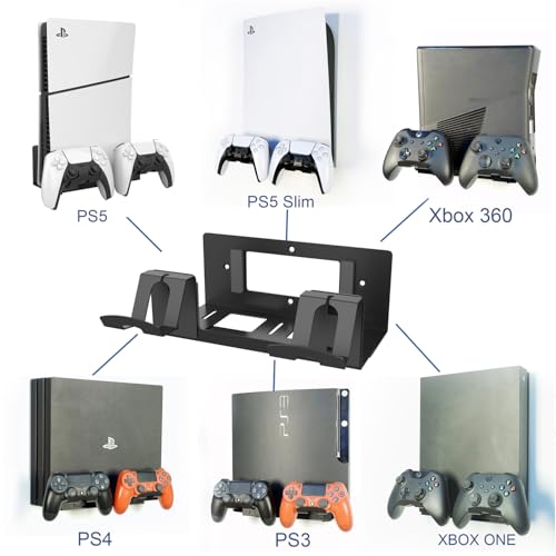 Monzlteck Universal Game Console Wall Mount + 2 Controller Holders, Compatible with PS3, PS4 Pro/Slim, PS5 Slim/Pro, Xbox 360/One S/One X - Image 3