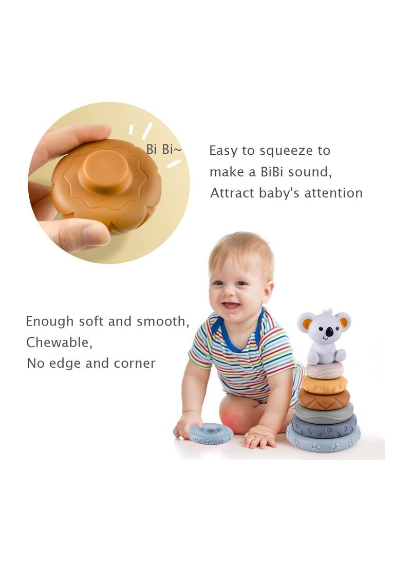 Excefore Stacking Nesting Circle Toy 7 PCS Soft Squeeze Building Blocks Sensory Toys Early Learning Color Pattern Montessori Toys Early Learning Natural Brain Development Educational Blocks Toy - Image 4