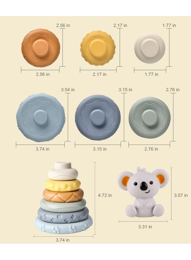 Excefore Stacking Nesting Circle Toy 7 PCS Soft Squeeze Building Blocks Sensory Toys Early Learning Color Pattern Montessori Toys Early Learning Natural Brain Development Educational Blocks Toy - Image 5