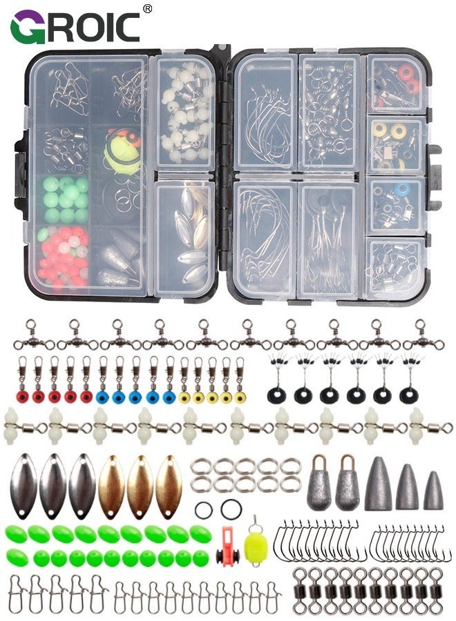 GROIC 183Pcs Marine Fishing Terminal Tackle kit, Hooks Weights Terminal Tackle and Fishing Accessories kit, surf Fishing Weights and Gear, Adjustable ECO Fishing Weights sinkers, Saltwater or Freshwater - Image 1