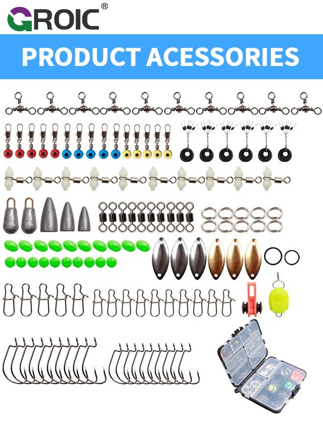 GROIC 183Pcs Marine Fishing Terminal Tackle kit, Hooks Weights Terminal Tackle and Fishing Accessories kit, surf Fishing Weights and Gear, Adjustable ECO Fishing Weights sinkers, Saltwater or Freshwater - Image 2