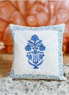 OJARIYA Premium Organic Cotton Non-Allergenic Quilted Hand Block Printed Cushion Cover 40 Cm X 40 Cm Indigo And White  - Image 2