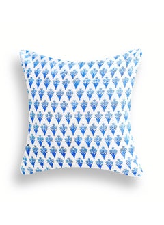 OJARIYA Premium Organic Cotton Non-Allergenic Quilted Hand Block Printed Cushion Cover 40 Cm X 40 Cm Indigo And White  - Image 1